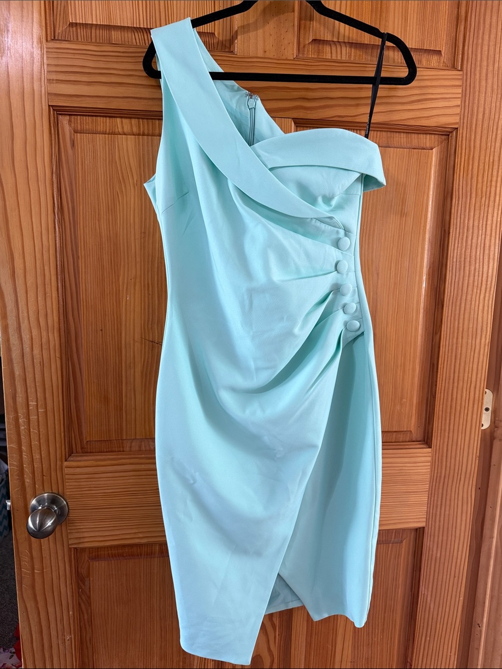 Lavish Alice Mint One-Shoulder Draped Cocktail Dress